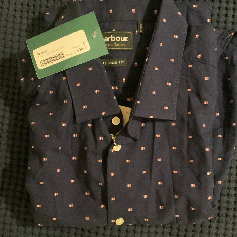 Barbour elcho geo Dobby shirt button down large navy